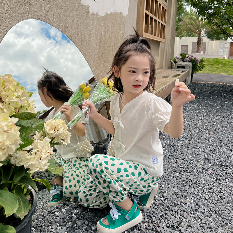 30020AS 女童裝炸街套裝洋氣可愛防蚊褲夏季兒童嬰兒衣服女寶寶夏裝兩件套 2452