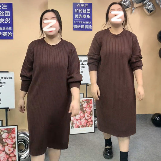 GY89606-大碼女裝連衣裙遮肚藏肉顯瘦裙子加厚毛織打底裙8962